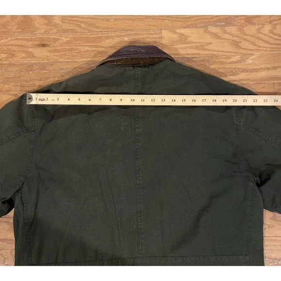 Club Room Chore Jacket Men Medium Olive Leather Collar Plaid Lined Utility Coat